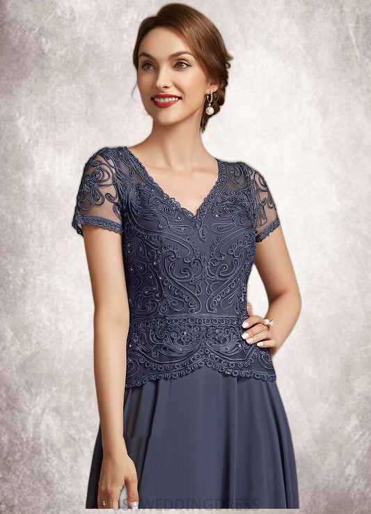 Lucile A-Line V-neck Floor-Length Chiffon Lace Mother of the Bride Dress With Sequins DS126P0014964
