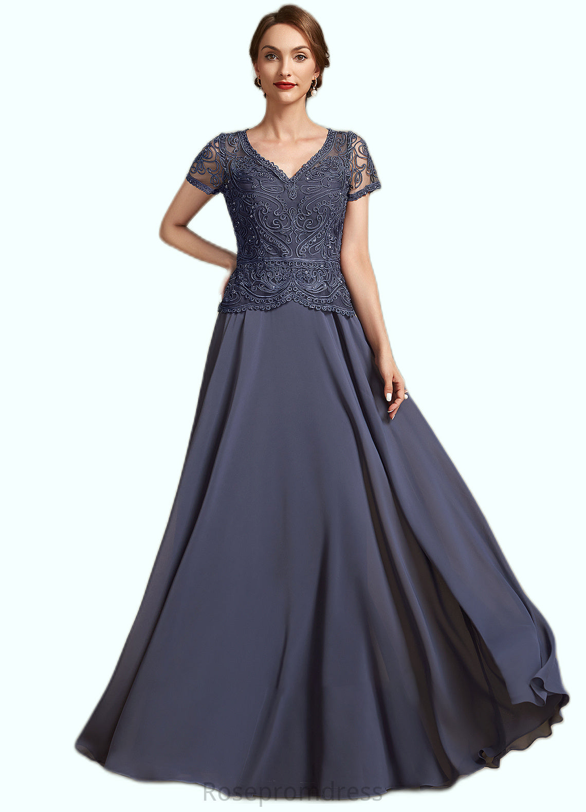 Marley A-Line V-neck Floor-Length Chiffon Lace Mother of the Bride Dress With Sequins SRS126P0014964
