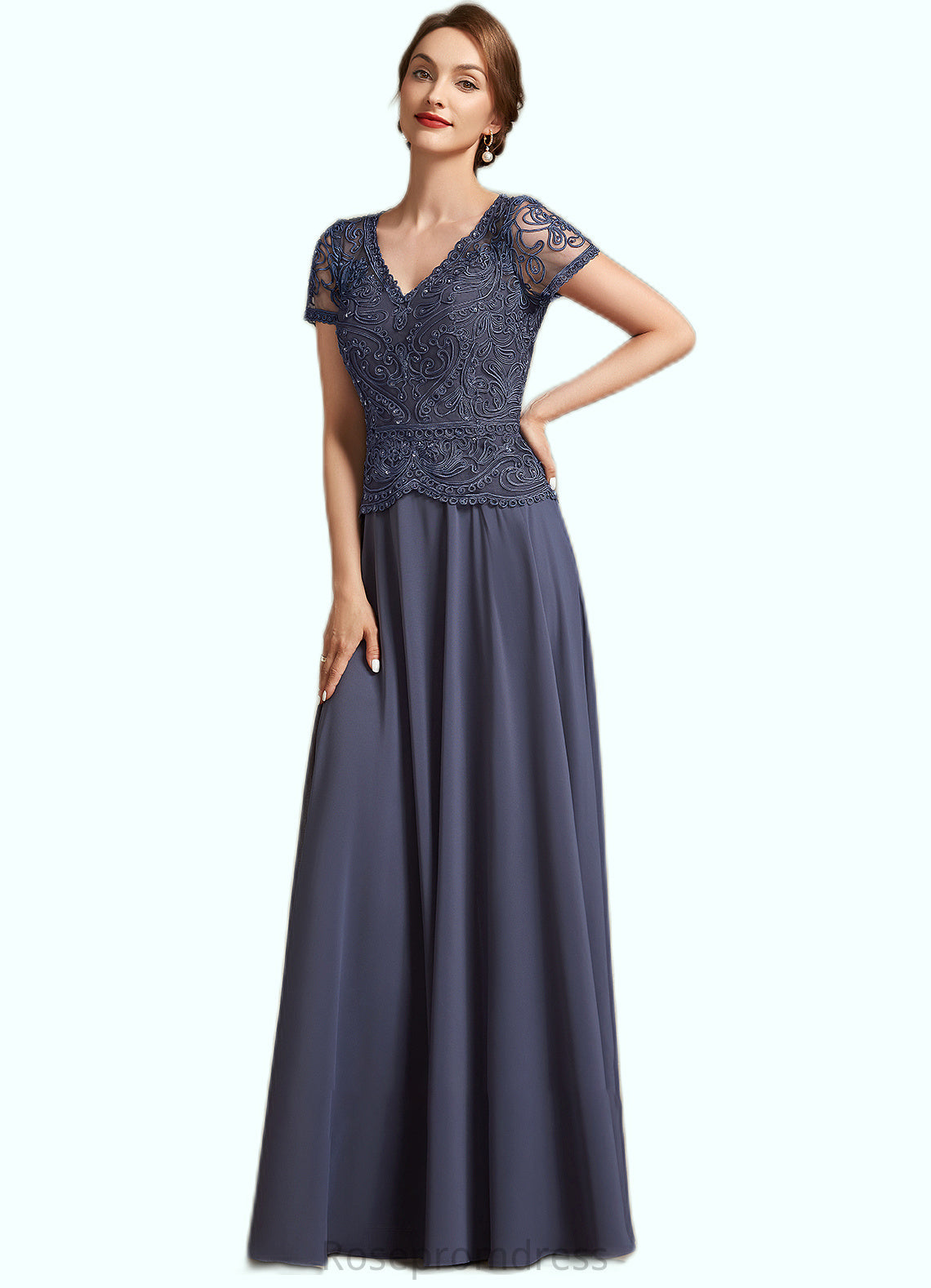 Marley A-Line V-neck Floor-Length Chiffon Lace Mother of the Bride Dress With Sequins SRS126P0014964