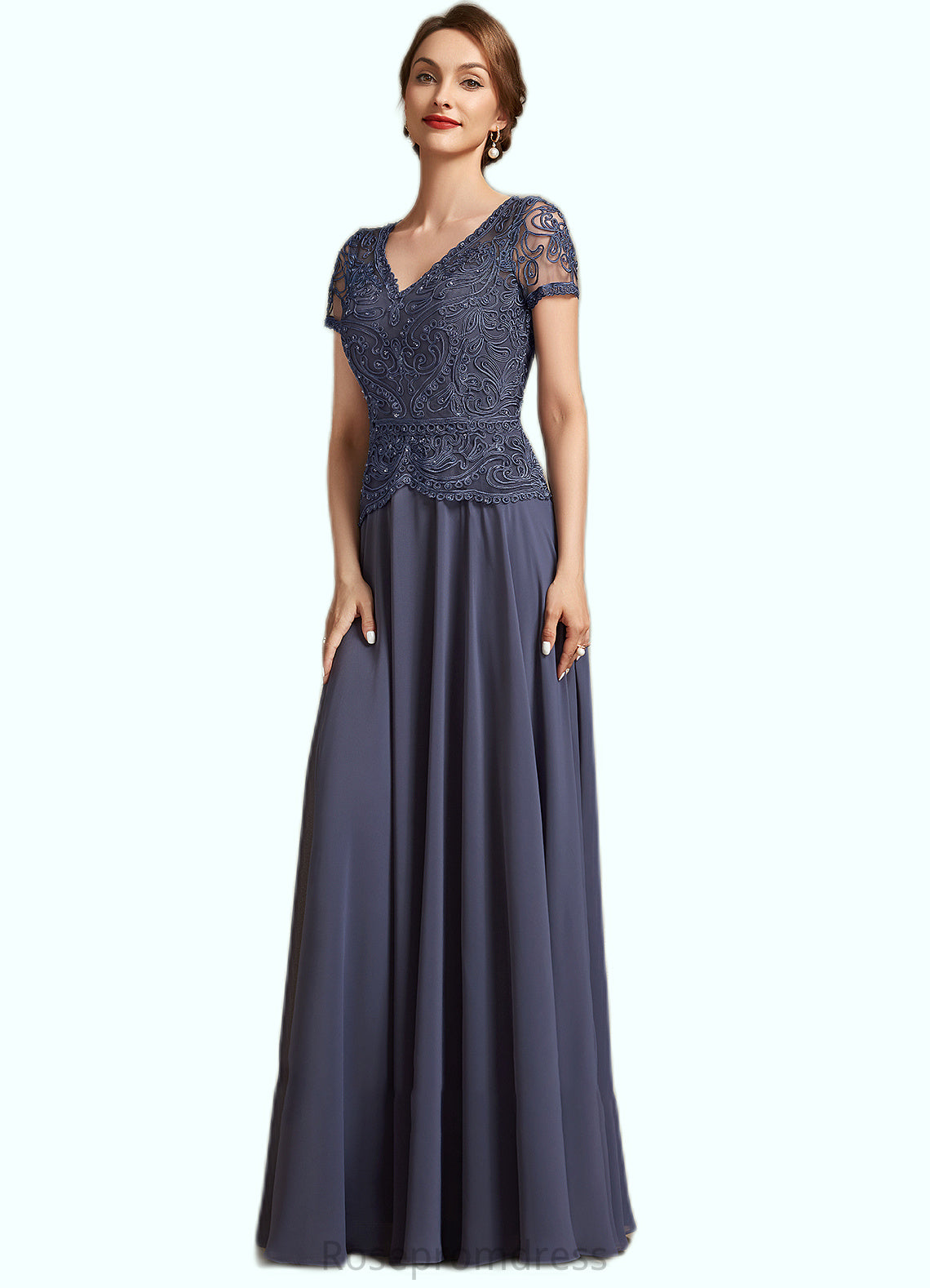 Marley A-Line V-neck Floor-Length Chiffon Lace Mother of the Bride Dress With Sequins SRS126P0014964