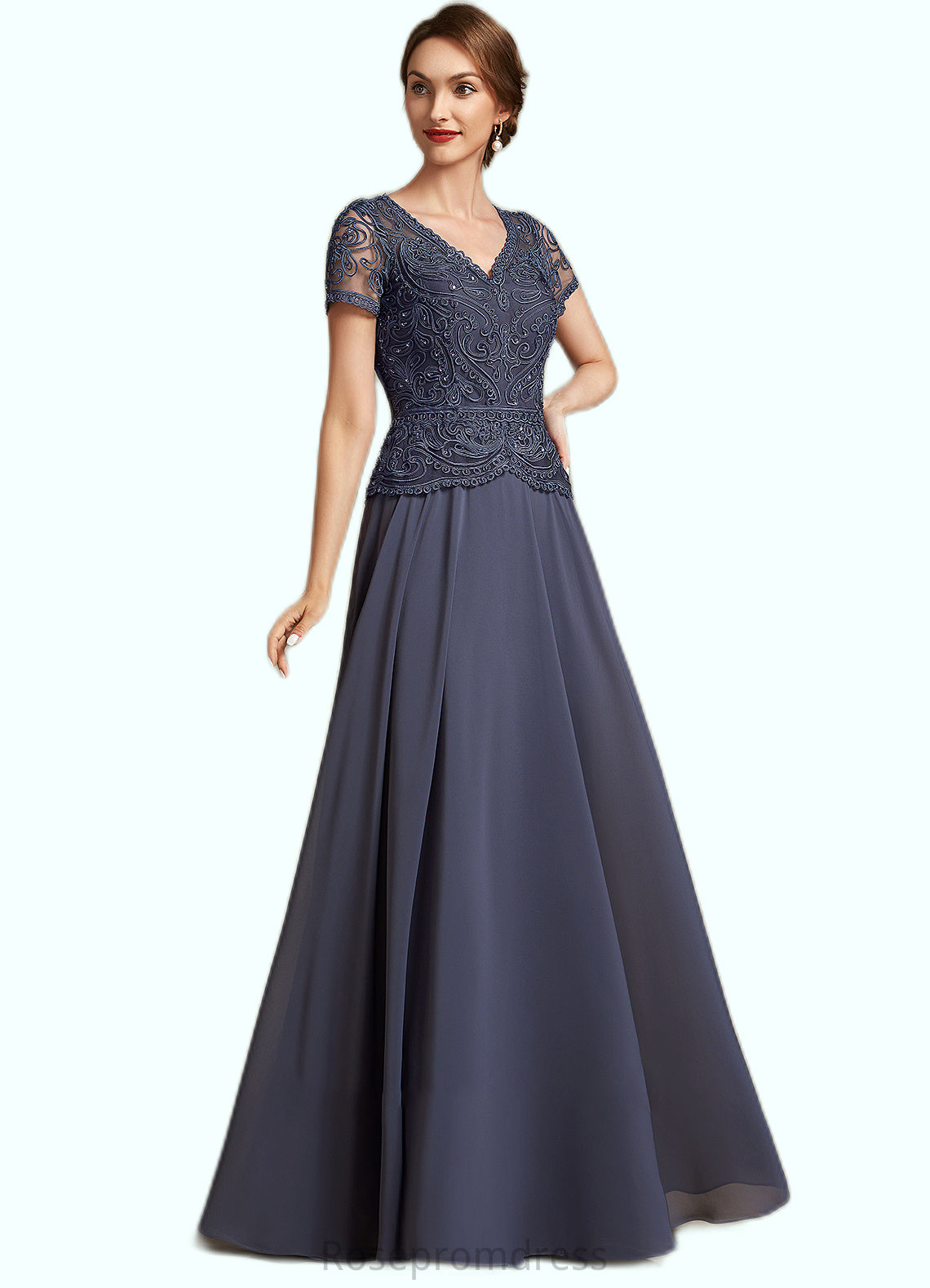 Marley A-Line V-neck Floor-Length Chiffon Lace Mother of the Bride Dress With Sequins SRS126P0014964