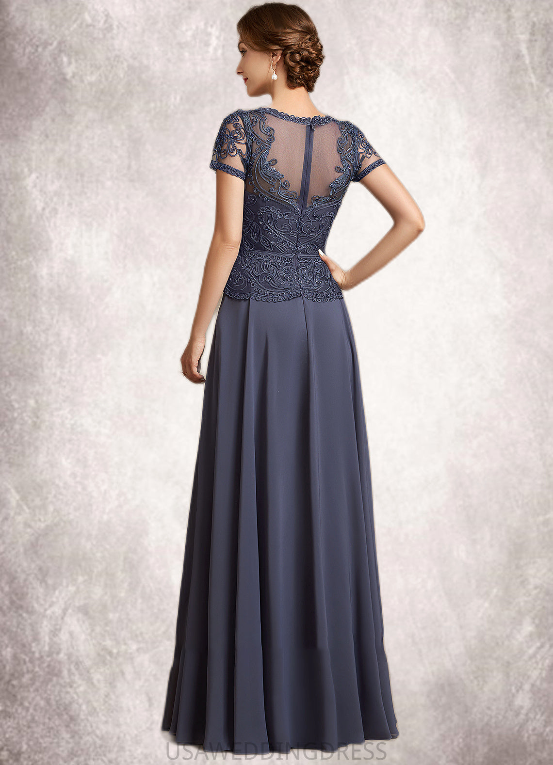 Lucile A-Line V-neck Floor-Length Chiffon Lace Mother of the Bride Dress With Sequins DS126P0014964