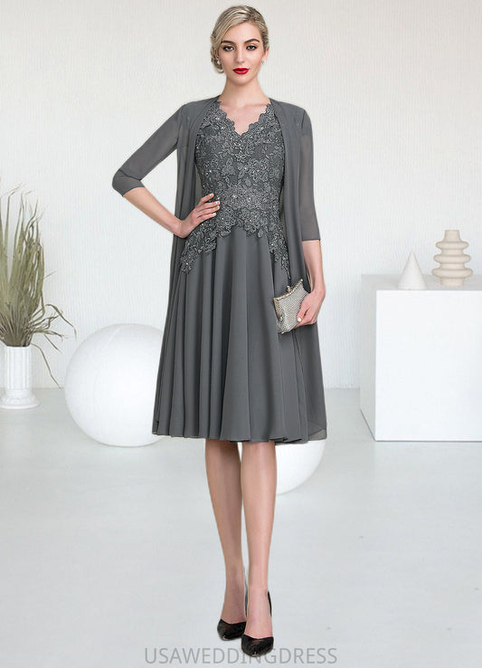 Pat A-Line V-neck Knee-Length Mother of the Bride Dress With Beading DS126P0014965