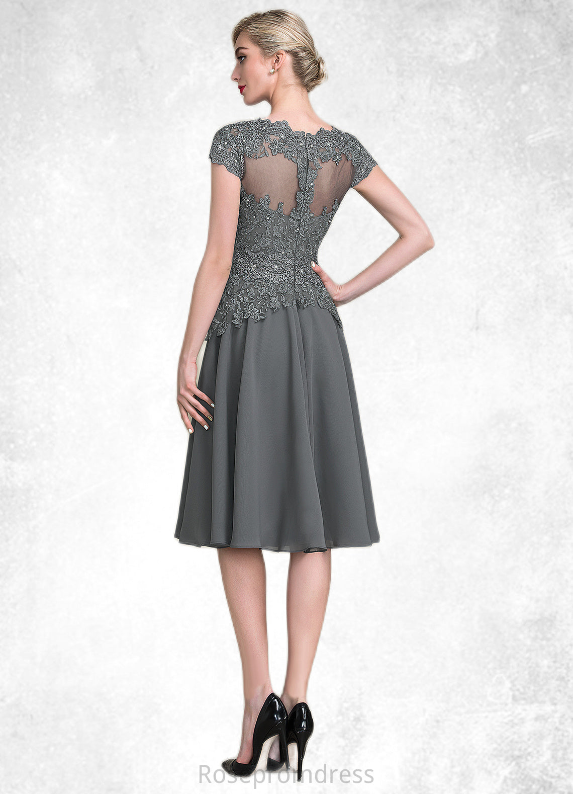 Scarlet A-Line V-neck Knee-Length Mother of the Bride Dress With Beading SRS126P0014965