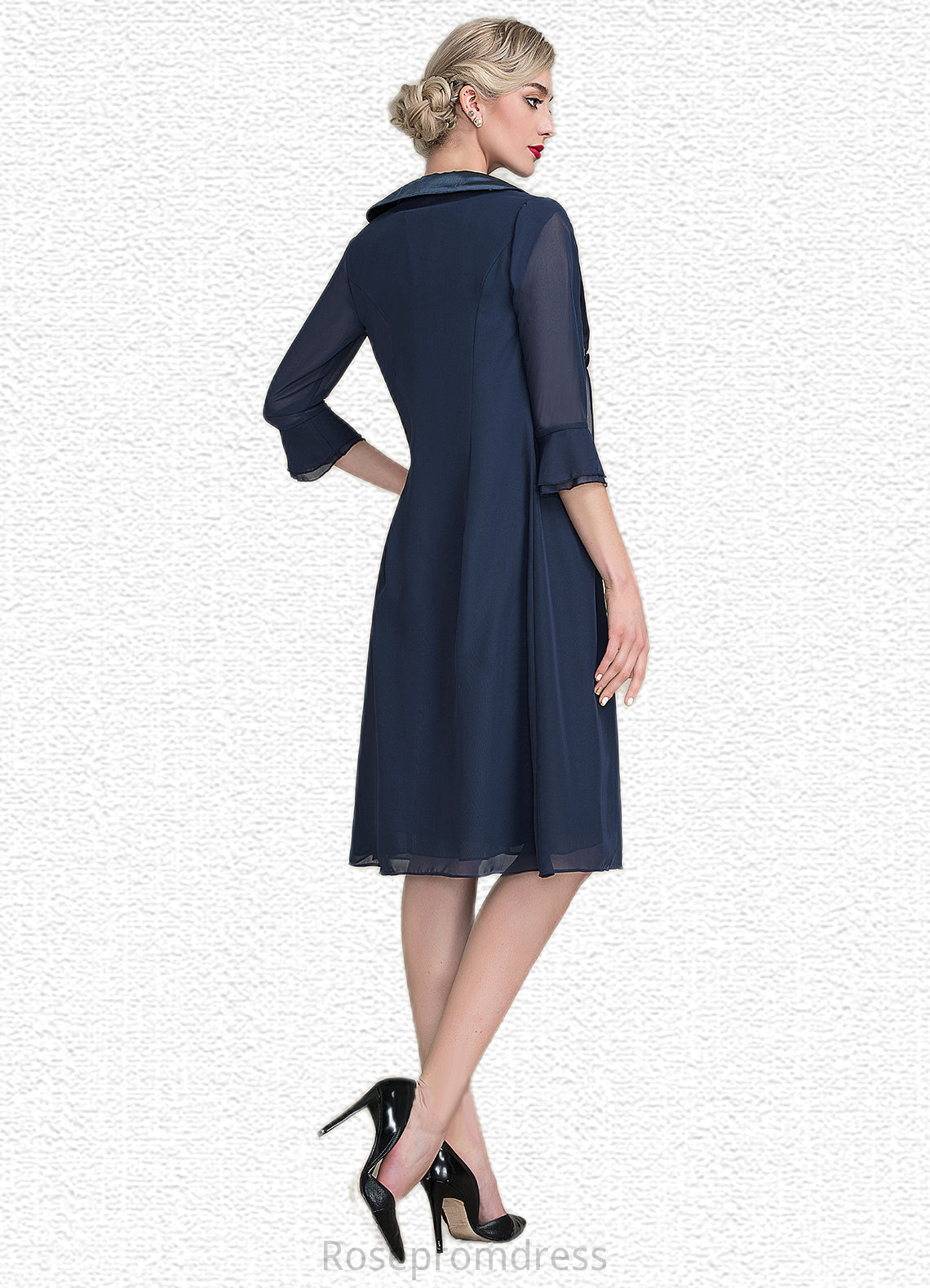 Cali A-Line Scoop Neck Knee-Length Chiffon Lace Mother of the Bride Dress With Ruffle SRS126P0014966