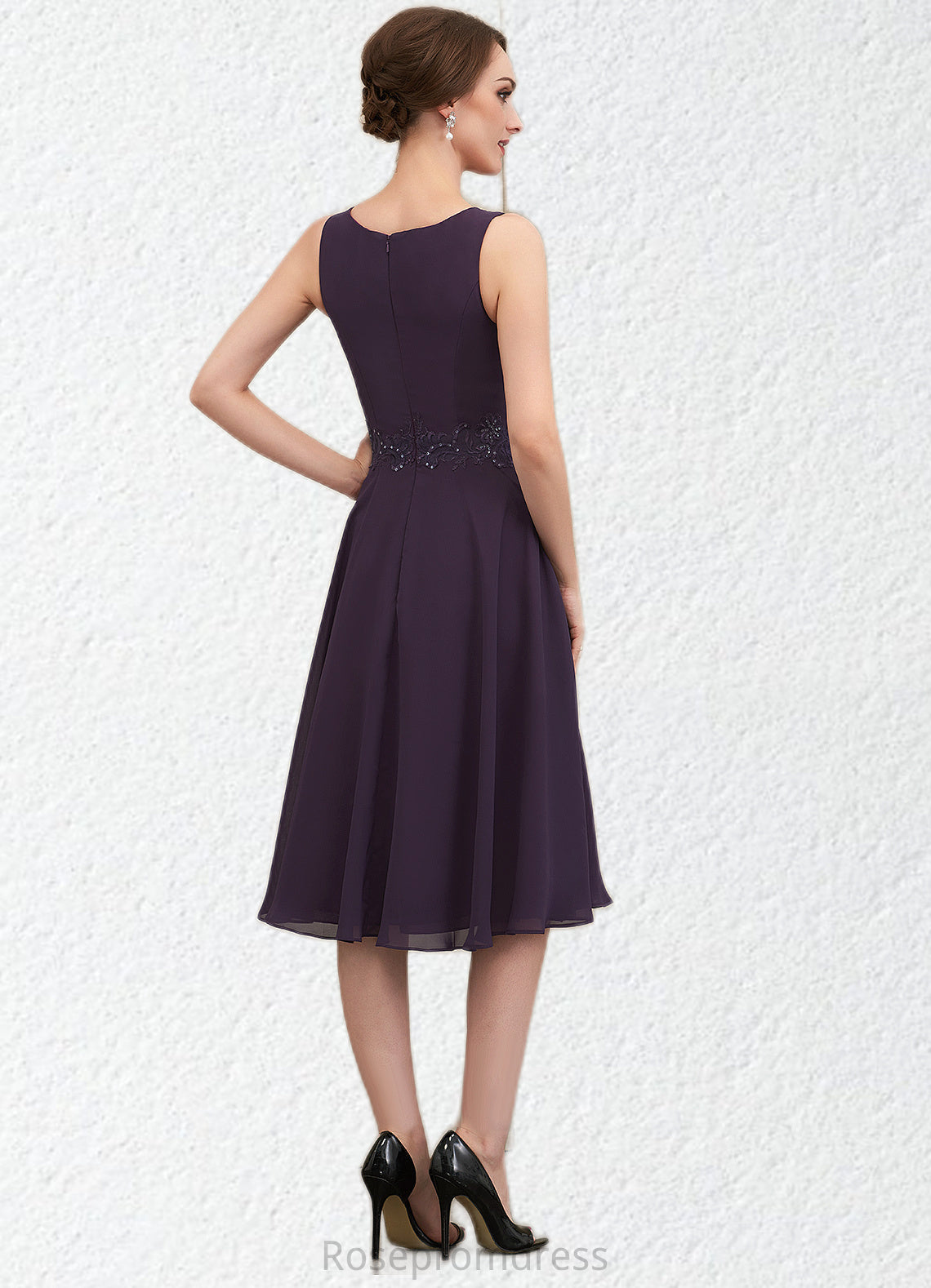 Marianna A-Line Scoop Neck Knee-Length Chiffon Lace Mother of the Bride Dress With Sequins SRS126P0014968