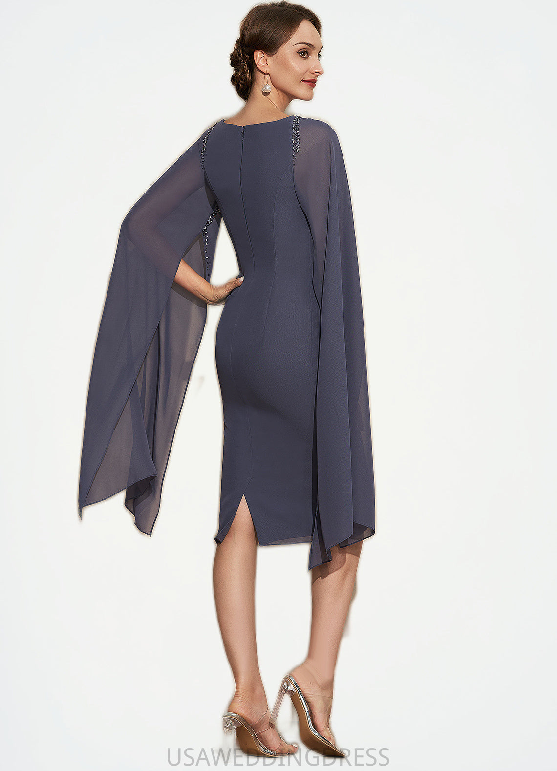 Micah Sheath/Column Scoop Neck Knee-Length Chiffon Mother of the Bride Dress With Beading DS126P0014969