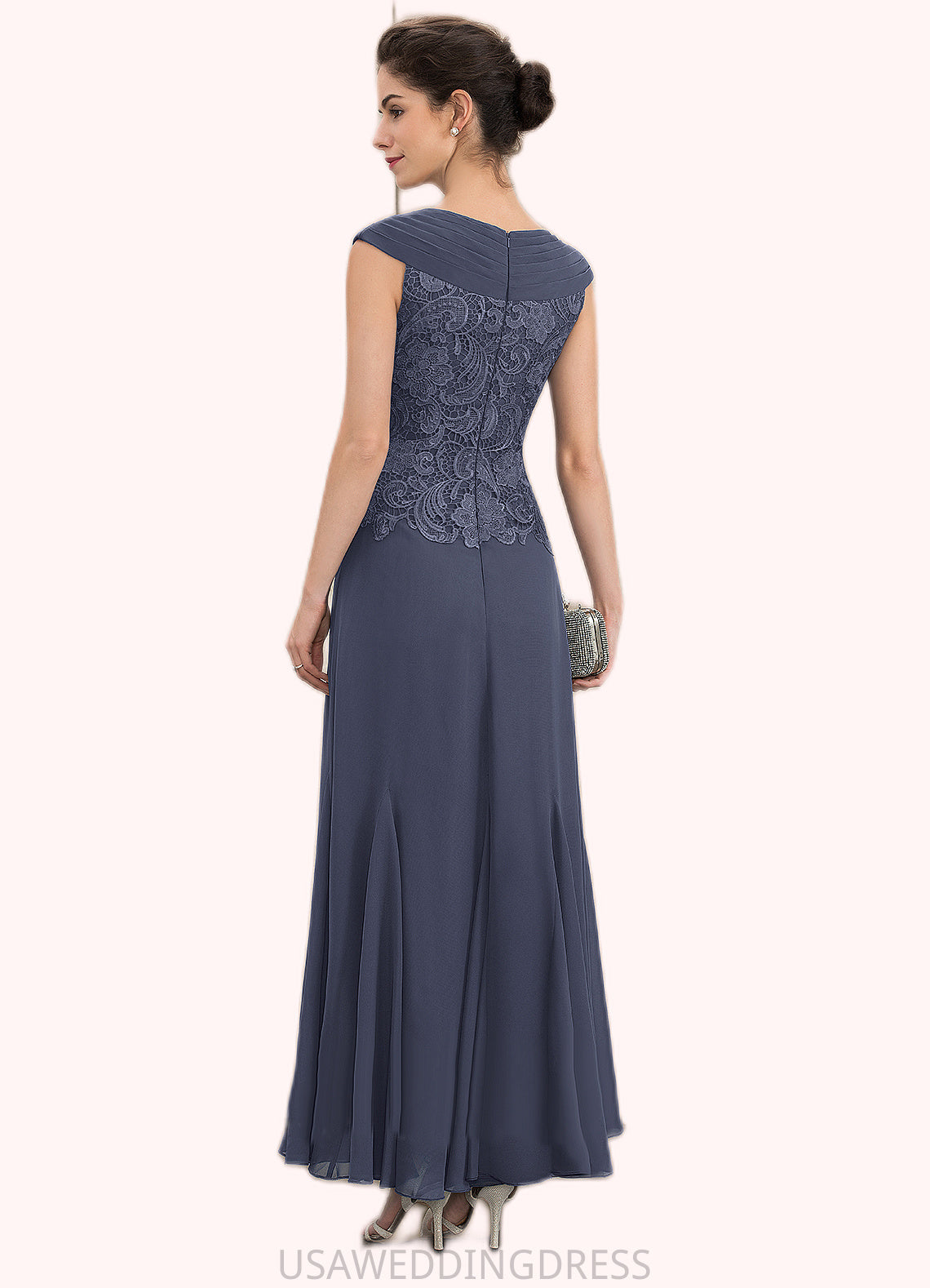 Mckayla A-Line V-neck Ankle-Length Chiffon Lace Mother of the Bride Dress With Ruffle Beading DS126P0014971