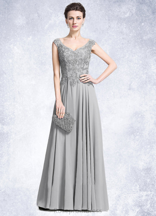 Delilah A-Line V-neck Floor-Length Chiffon Mother of the Bride Dress With Appliques Lace SRS126P0014974
