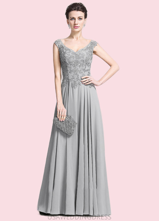 Tia A-Line V-neck Floor-Length Chiffon Mother of the Bride Dress With Appliques Lace DS126P0014974