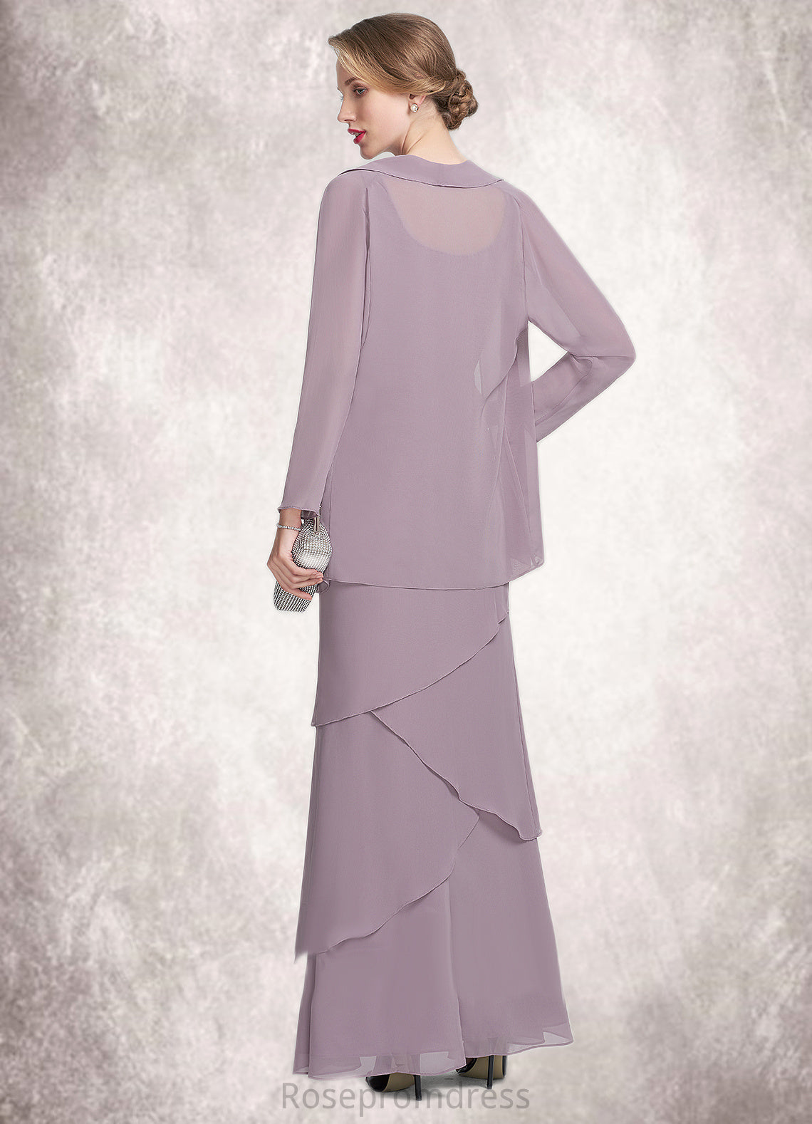 Teresa Sheath/Column Scoop Neck Floor-Length Chiffon Mother of the Bride Dress With Beading Cascading Ruffles SRS126P0014975