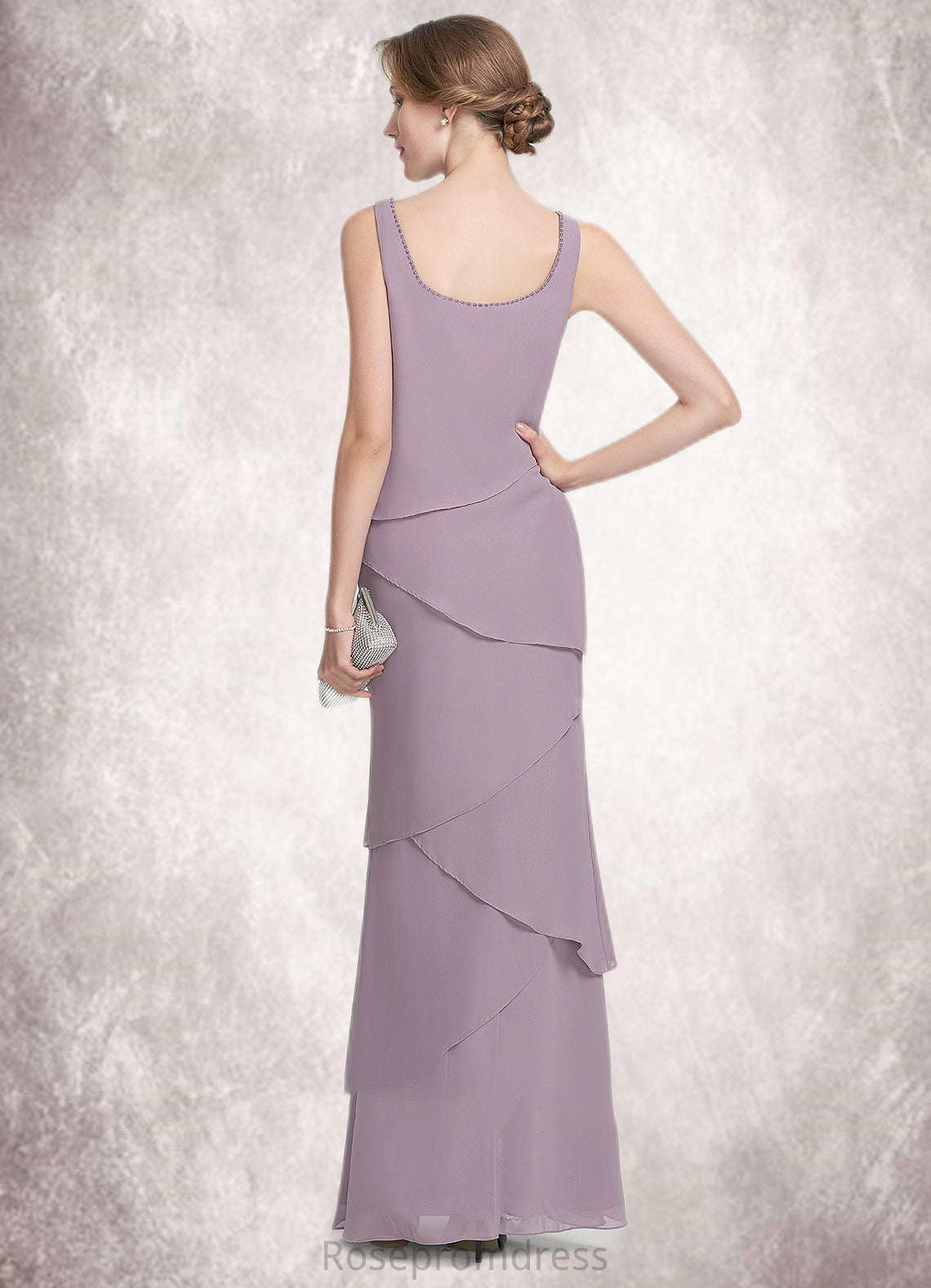 Teresa Sheath/Column Scoop Neck Floor-Length Chiffon Mother of the Bride Dress With Beading Cascading Ruffles SRS126P0014975