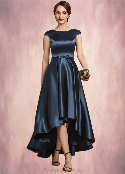 Brooklynn A-Line Scoop Neck Asymmetrical Satin Mother of the Bride Dress With Bow(s) Pockets SRS126P0014976