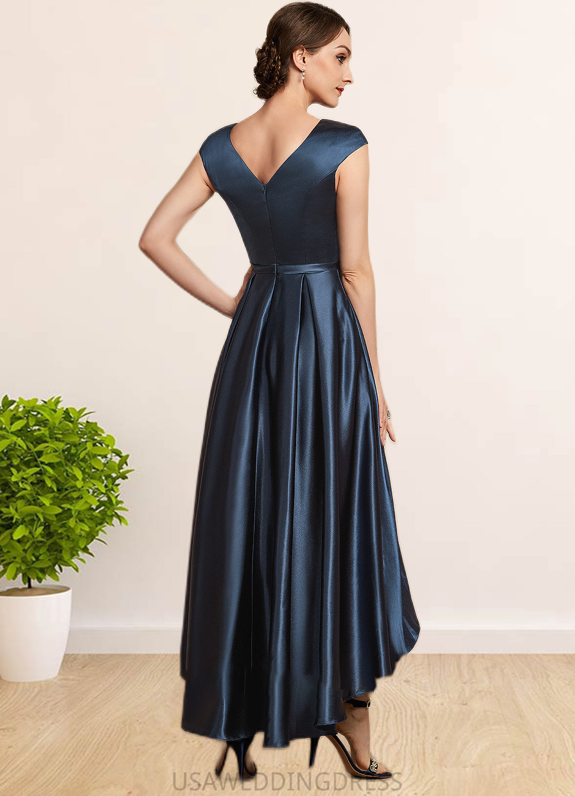 Prudence A-Line Scoop Neck Asymmetrical Satin Mother of the Bride Dress With Bow(s) Pockets DS126P0014976