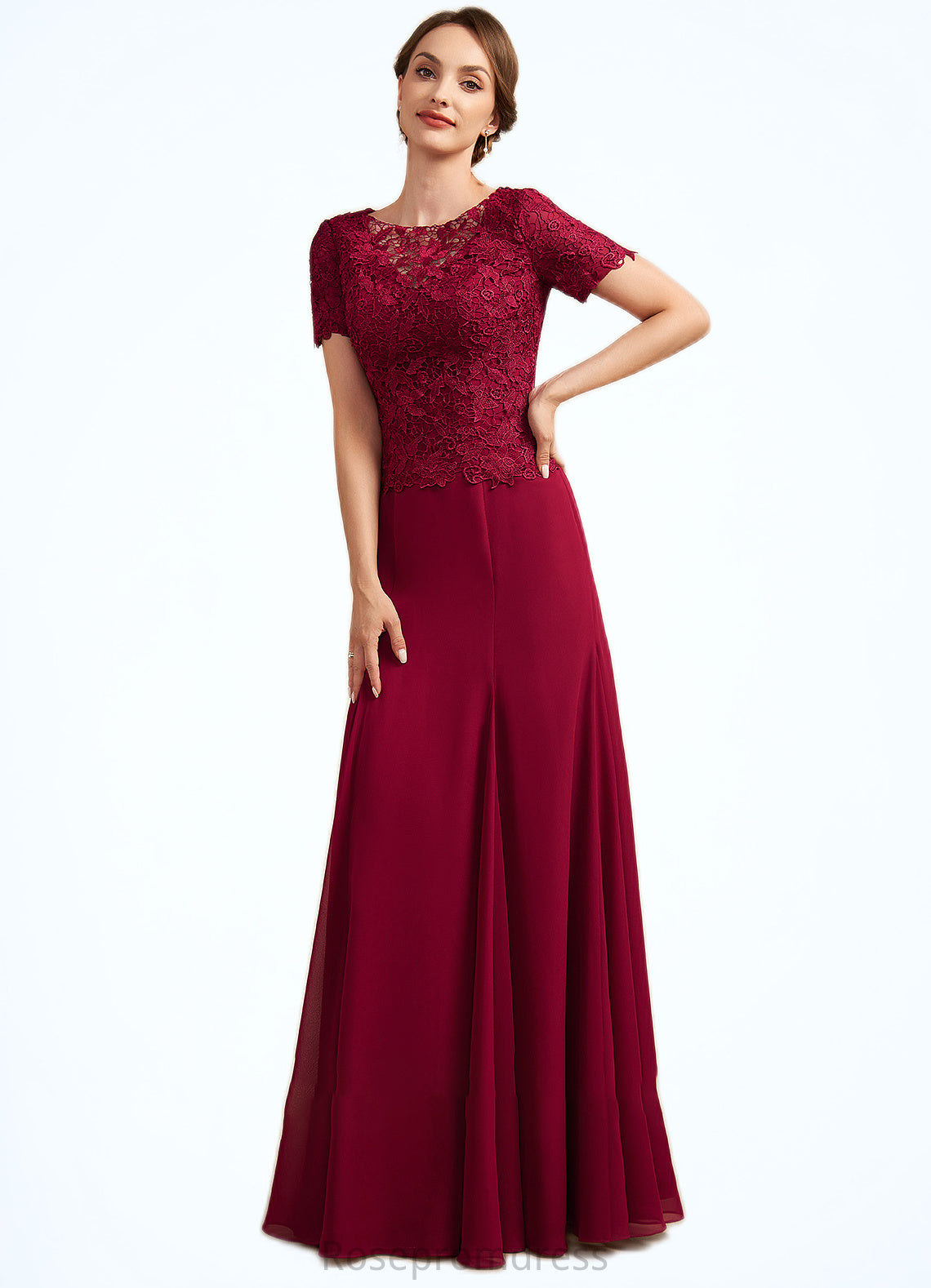 Everleigh Trumpet/Mermaid Scoop Neck Floor-Length Chiffon Lace Mother of the Bride Dress SRS126P0014979