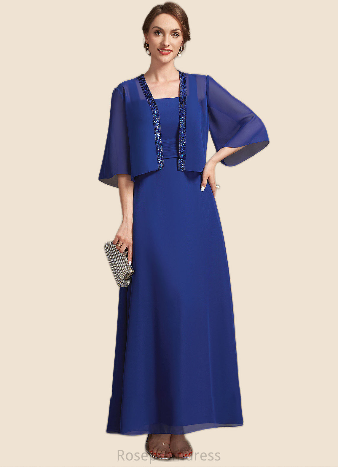 Alayna A-Line Square Neckline Ankle-Length Chiffon Mother of the Bride Dress With Ruffle SRS126P0014982