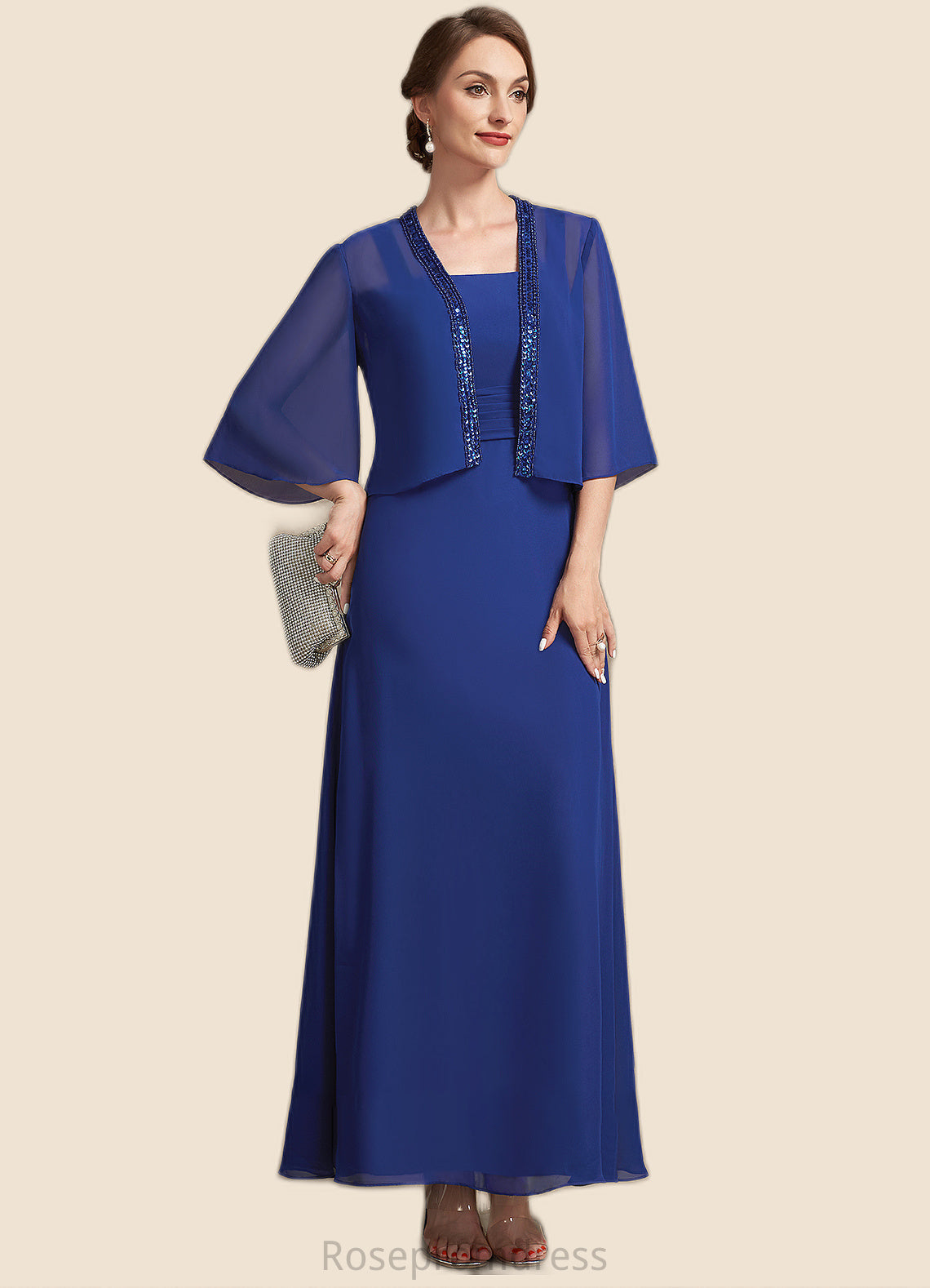 Alayna A-Line Square Neckline Ankle-Length Chiffon Mother of the Bride Dress With Ruffle SRS126P0014982