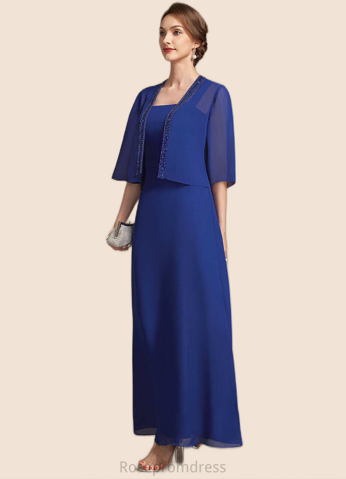Alayna A-Line Square Neckline Ankle-Length Chiffon Mother of the Bride Dress With Ruffle SRS126P0014982