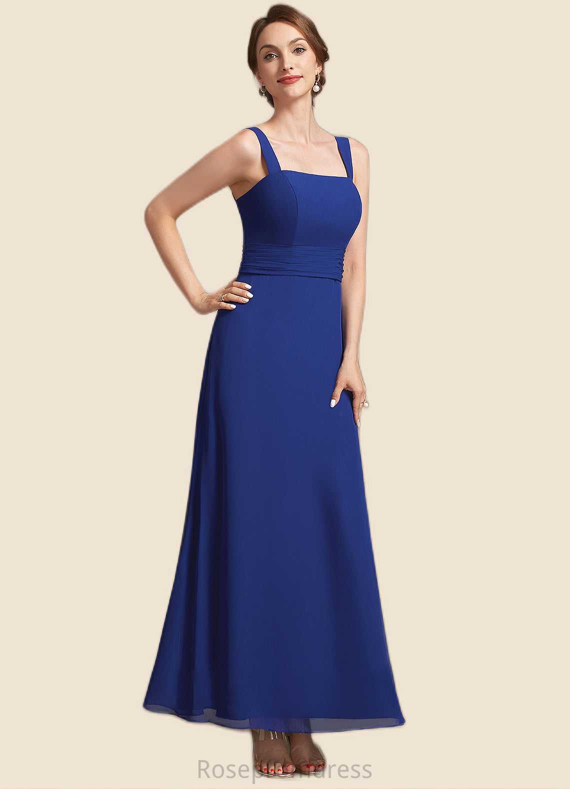 Alayna A-Line Square Neckline Ankle-Length Chiffon Mother of the Bride Dress With Ruffle SRS126P0014982