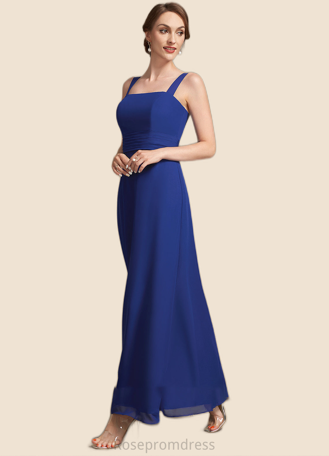 Alayna A-Line Square Neckline Ankle-Length Chiffon Mother of the Bride Dress With Ruffle SRS126P0014982