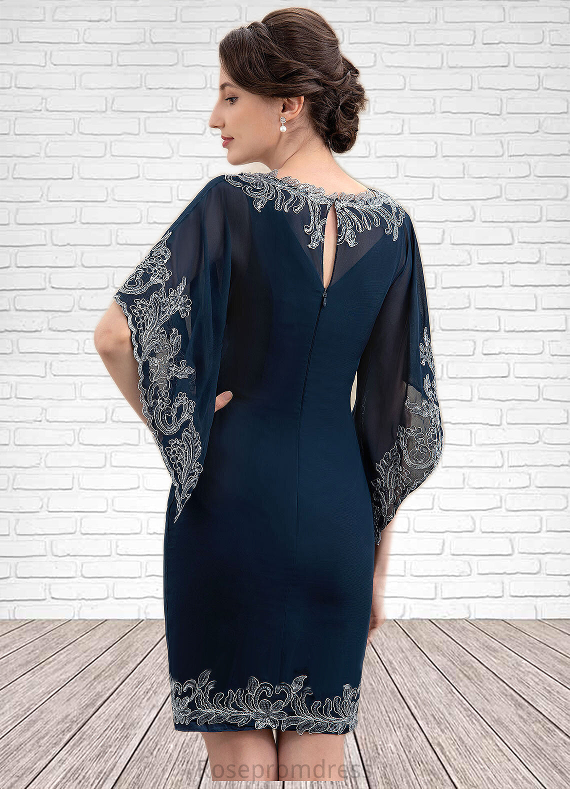 Elyse Sheath/Column V-neck Knee-Length Chiffon Lace Mother of the Bride Dress With Sequins SRS126P0014983