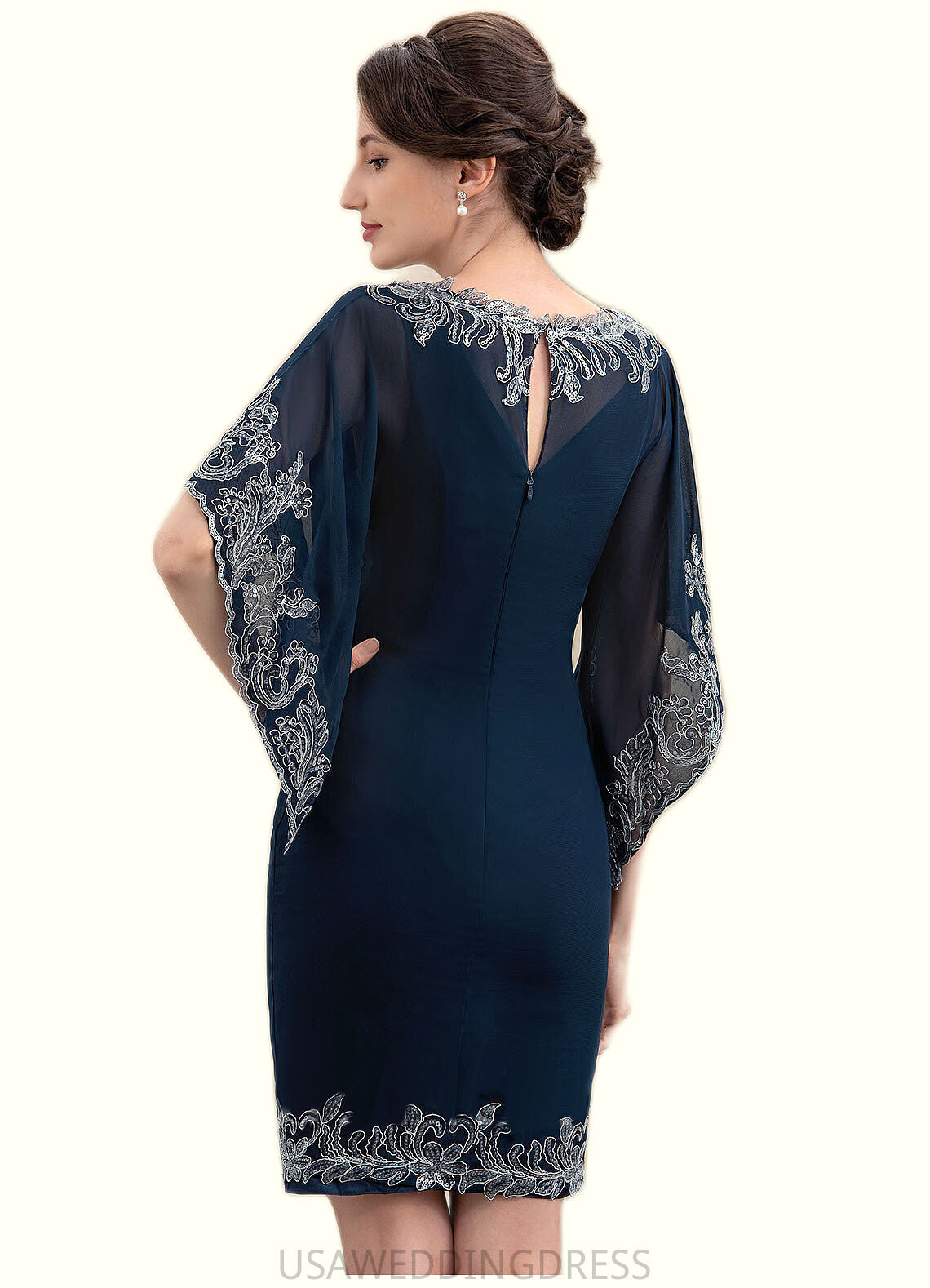 Fiona Sheath/Column V-neck Knee-Length Chiffon Lace Mother of the Bride Dress With Sequins DS126P0014983