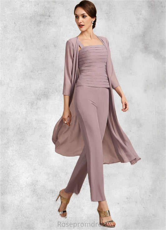 Jade Jumpsuit/Pantsuit Square Neckline Ankle-Length Chiffon Mother of the Bride Dress With Ruffle SRS126P0014984