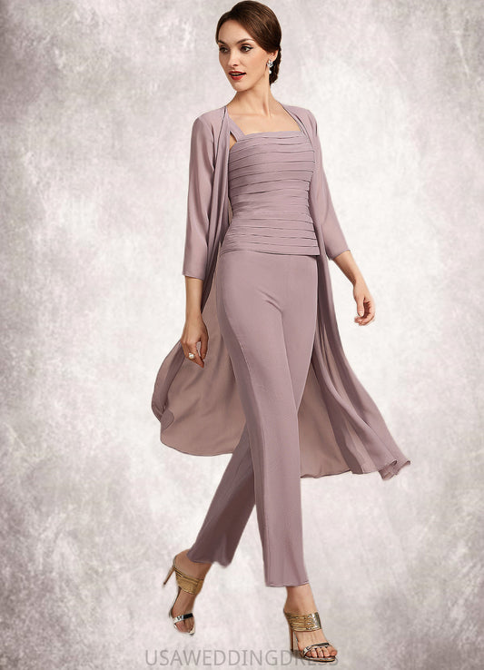 Serenity Jumpsuit/Pantsuit Square Neckline Ankle-Length Chiffon Mother of the Bride Dress With Ruffle DS126P0014984