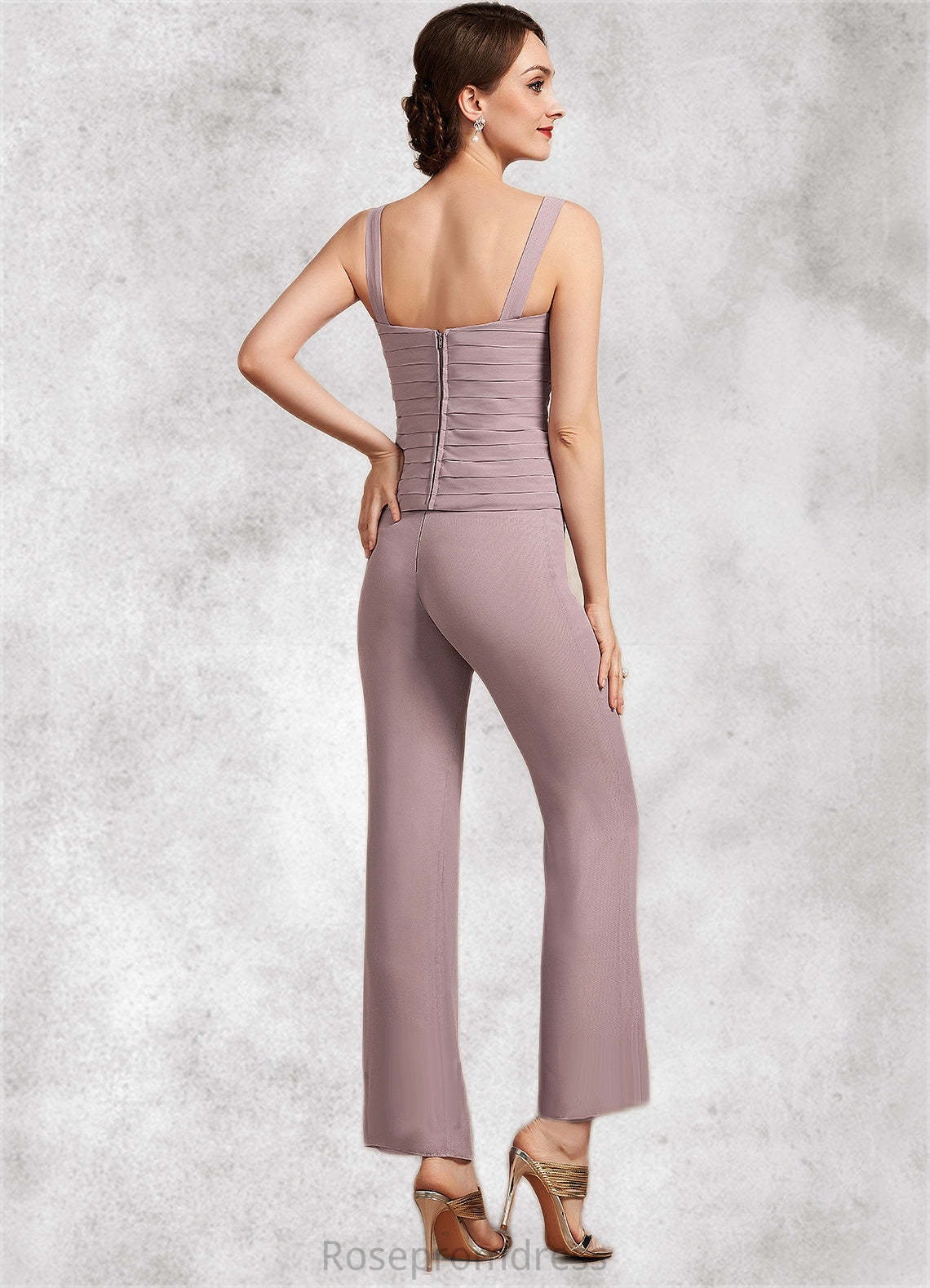 Jade Jumpsuit/Pantsuit Square Neckline Ankle-Length Chiffon Mother of the Bride Dress With Ruffle SRS126P0014984