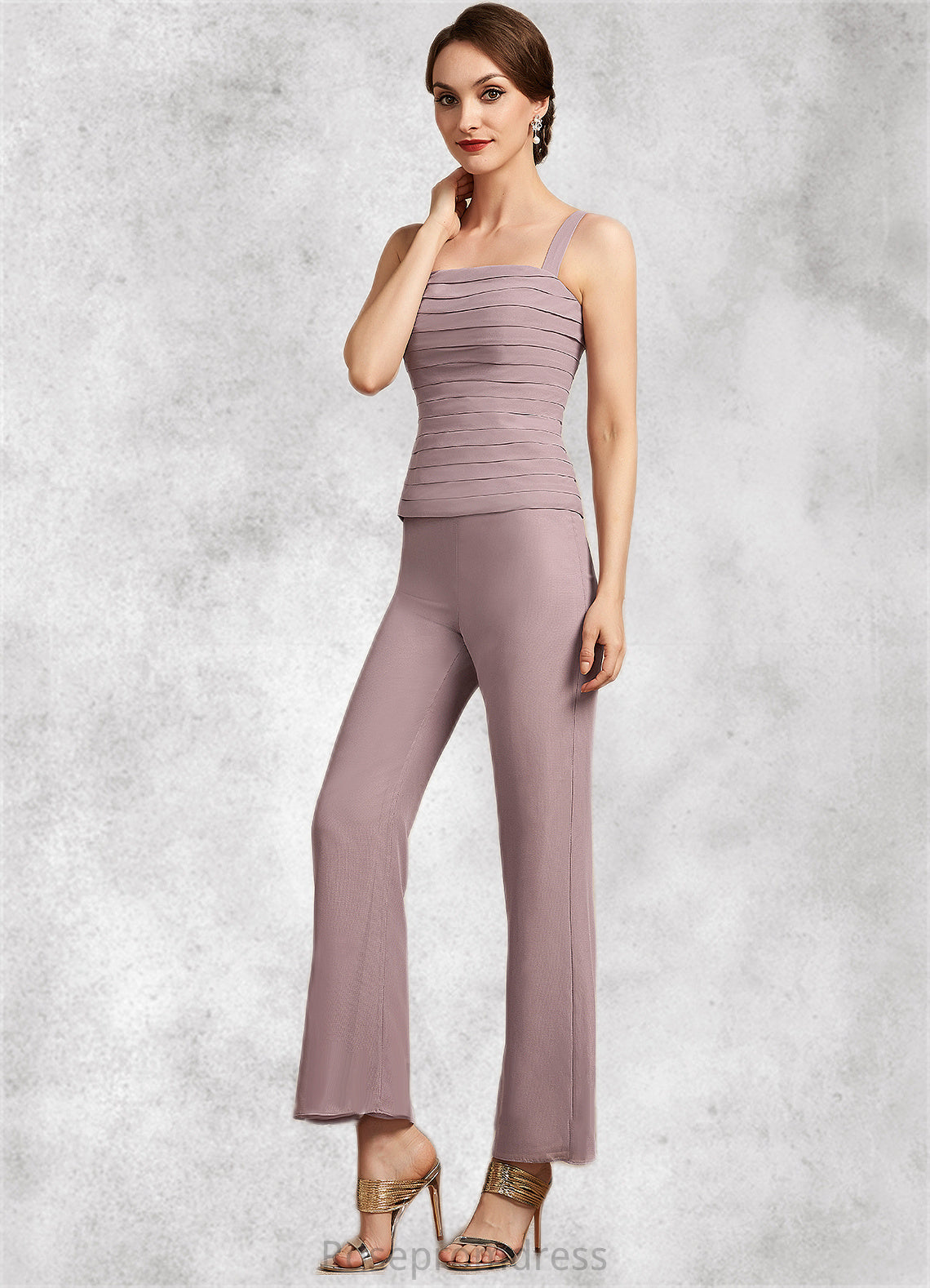 Jade Jumpsuit/Pantsuit Square Neckline Ankle-Length Chiffon Mother of the Bride Dress With Ruffle SRS126P0014984
