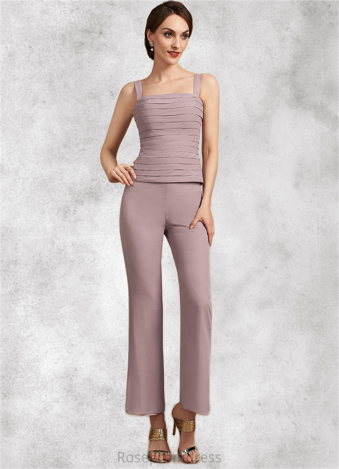 Jade Jumpsuit/Pantsuit Square Neckline Ankle-Length Chiffon Mother of the Bride Dress With Ruffle SRS126P0014984