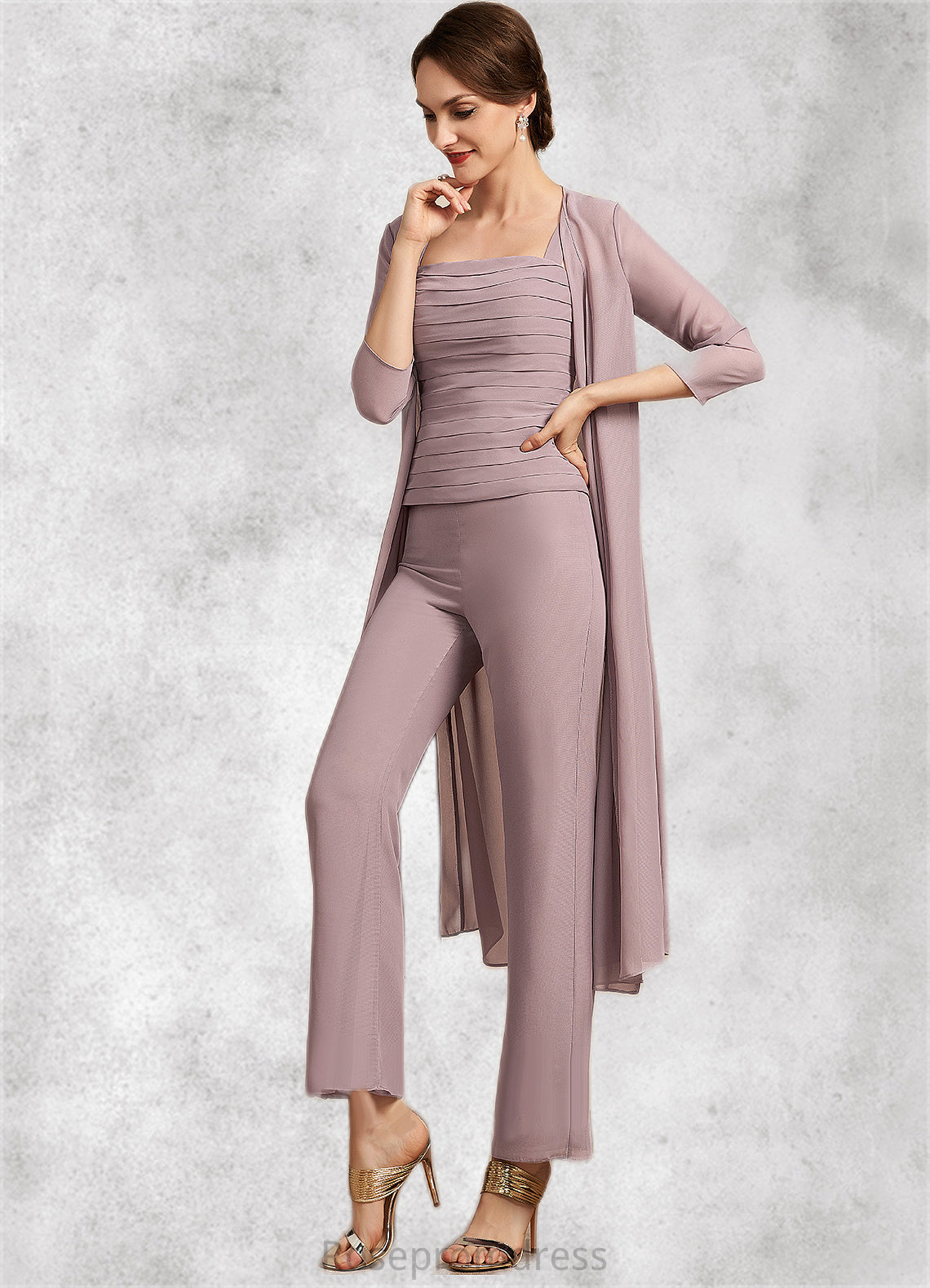 Jade Jumpsuit/Pantsuit Square Neckline Ankle-Length Chiffon Mother of the Bride Dress With Ruffle SRS126P0014984