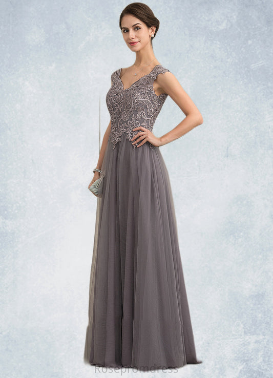 Marisol A-Line/Princess V-neck Floor-Length Tulle Lace Mother of the Bride Dress With Sequins SRS126P0014985