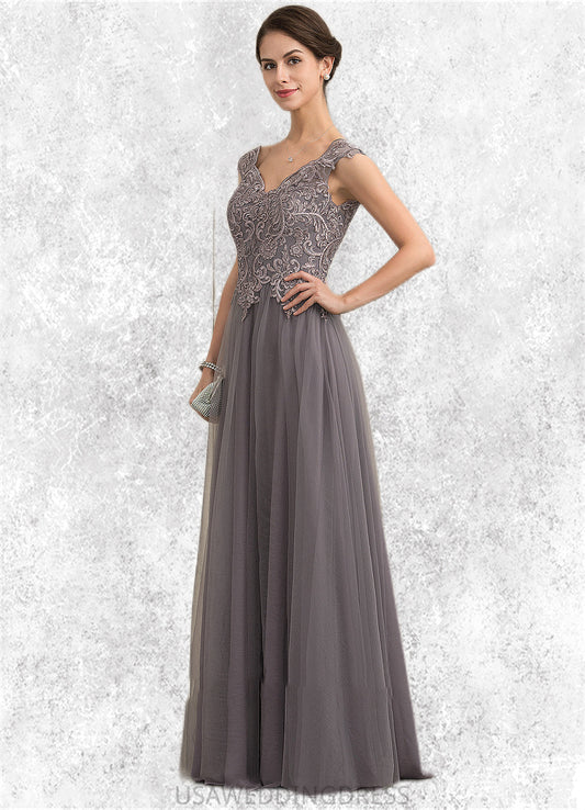 Amira A-Line/Princess V-neck Floor-Length Tulle Lace Mother of the Bride Dress With Sequins DS126P0014985