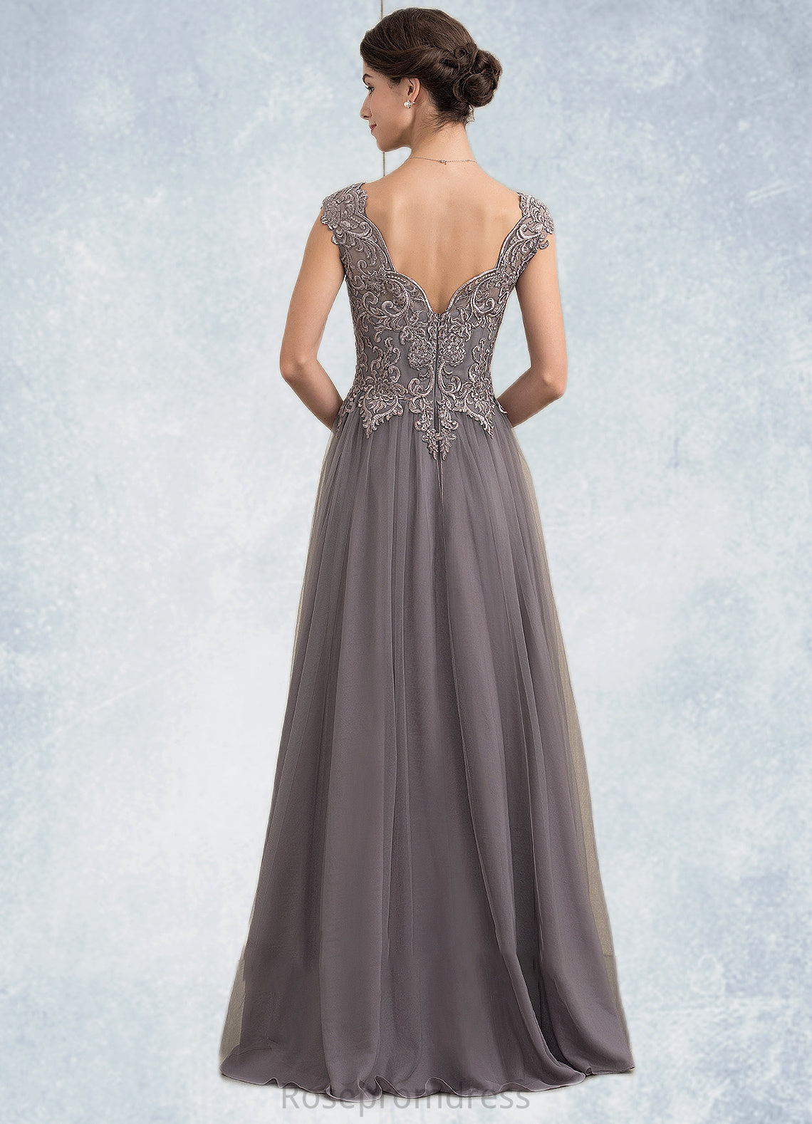 Marisol A-Line/Princess V-neck Floor-Length Tulle Lace Mother of the Bride Dress With Sequins SRS126P0014985