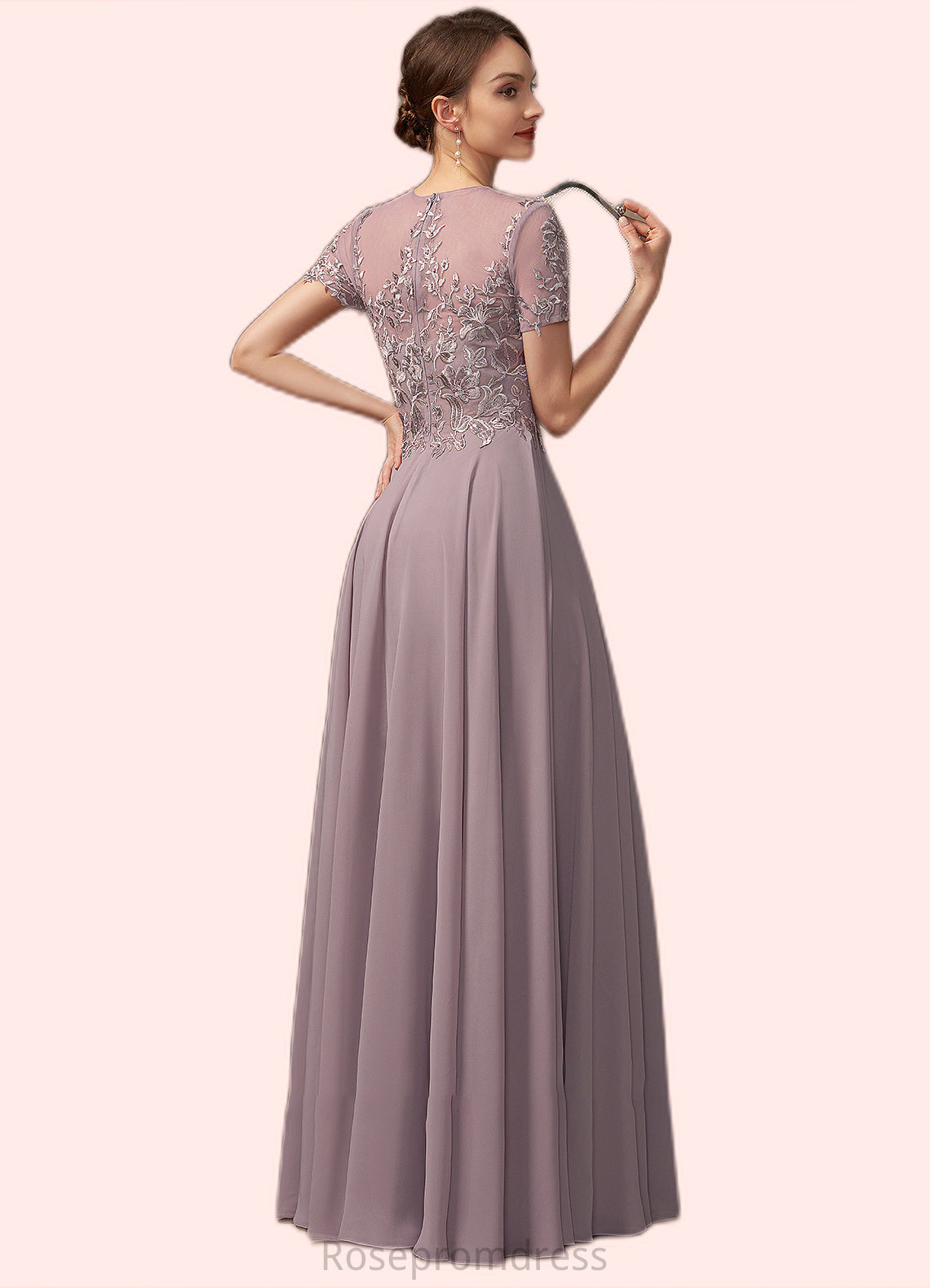 Livia A-Line Scoop Neck Floor-Length Chiffon Lace Mother of the Bride Dress With Beading Sequins SRS126P0014987