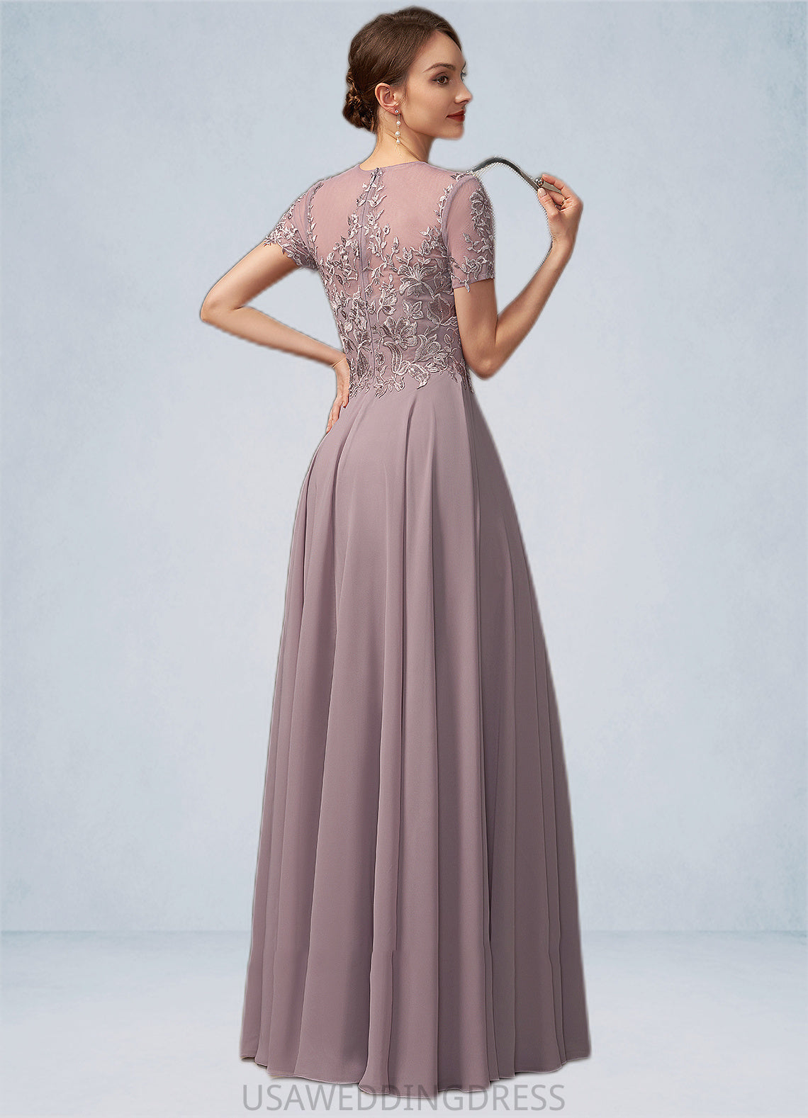 Norma A-Line Scoop Neck Floor-Length Chiffon Lace Mother of the Bride Dress With Beading Sequins DS126P0014987