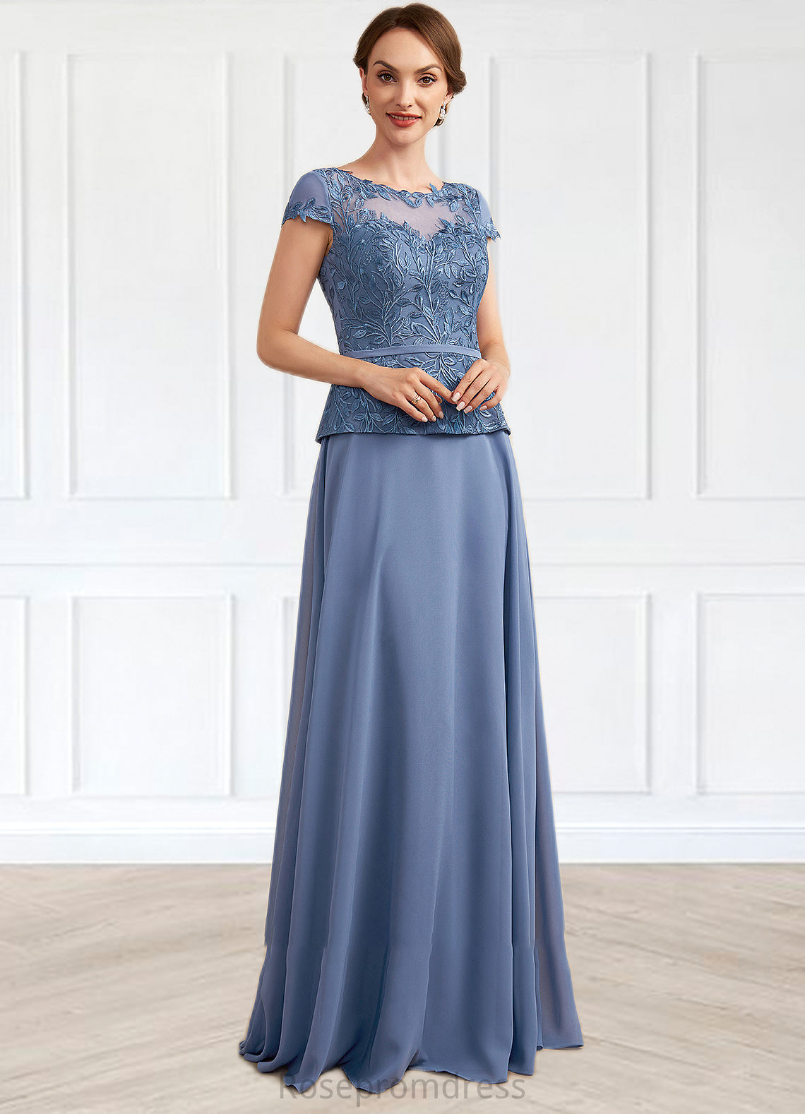 Maria A-Line Scoop Neck Floor-Length Chiffon Lace Mother of the Bride Dress SRS126P0014989