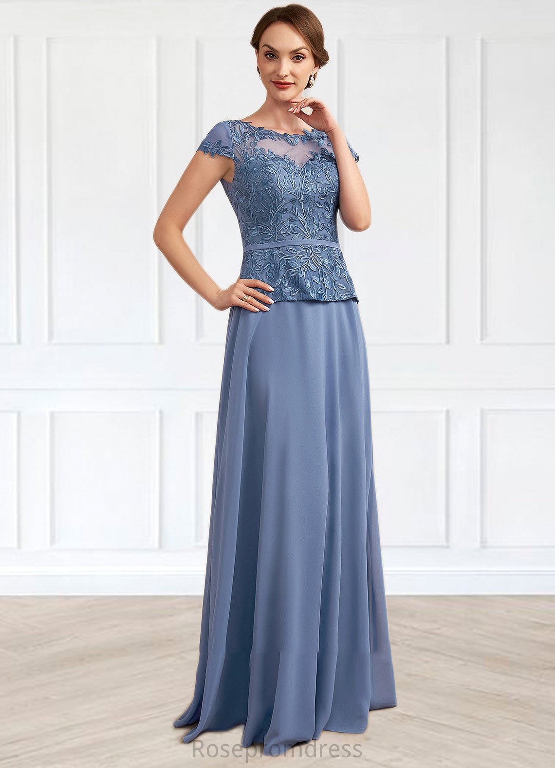 Maria A-Line Scoop Neck Floor-Length Chiffon Lace Mother of the Bride Dress SRS126P0014989