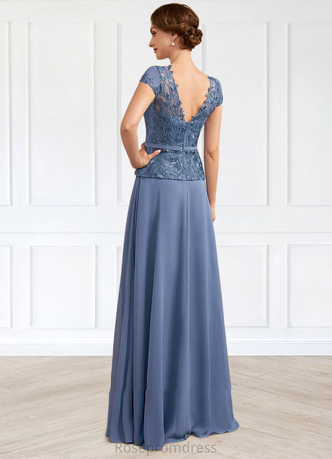 Maria A-Line Scoop Neck Floor-Length Chiffon Lace Mother of the Bride Dress SRS126P0014989