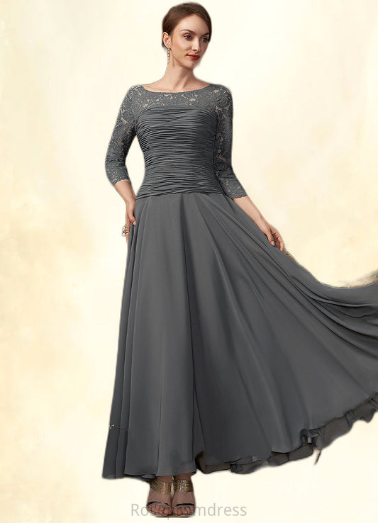 Arielle A-Line Scoop Neck Ankle-Length Chiffon Lace Mother of the Bride Dress With Ruffle SRS126P0014990