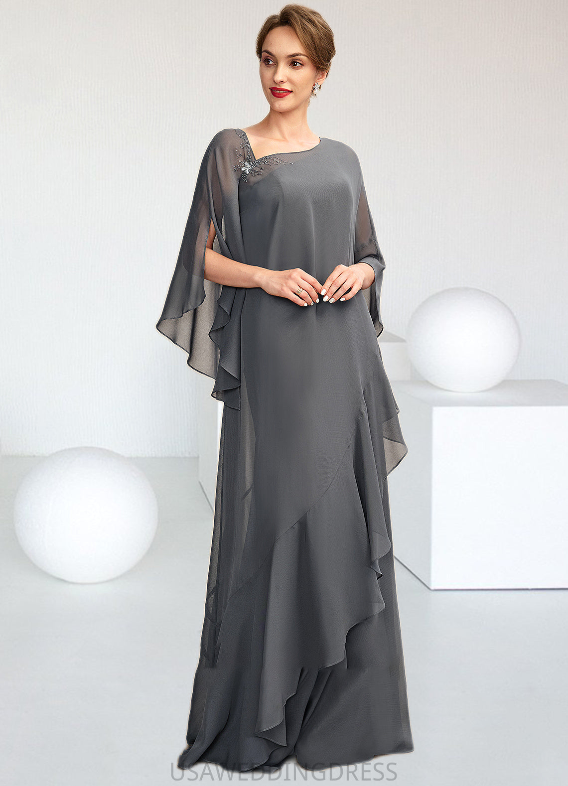 Claire Sheath/Column One-Shoulder Floor-Length Chiffon Mother of the Bride Dress DS126P0014995