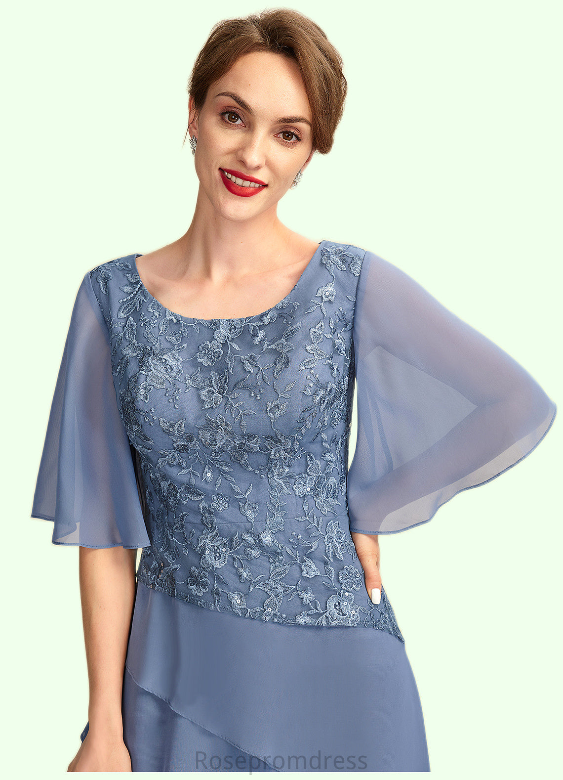 Jaidyn A-Line Scoop Neck Floor-Length Chiffon Lace Mother of the Bride Dress With Sequins Cascading Ruffles SRS126P0014997