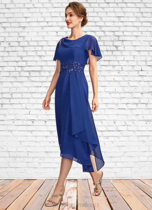 Ruby A-Line Scoop Neck Asymmetrical Chiffon Mother of the Bride Dress With Beading Appliques Lace Cascading Ruffles SRS126P0014998