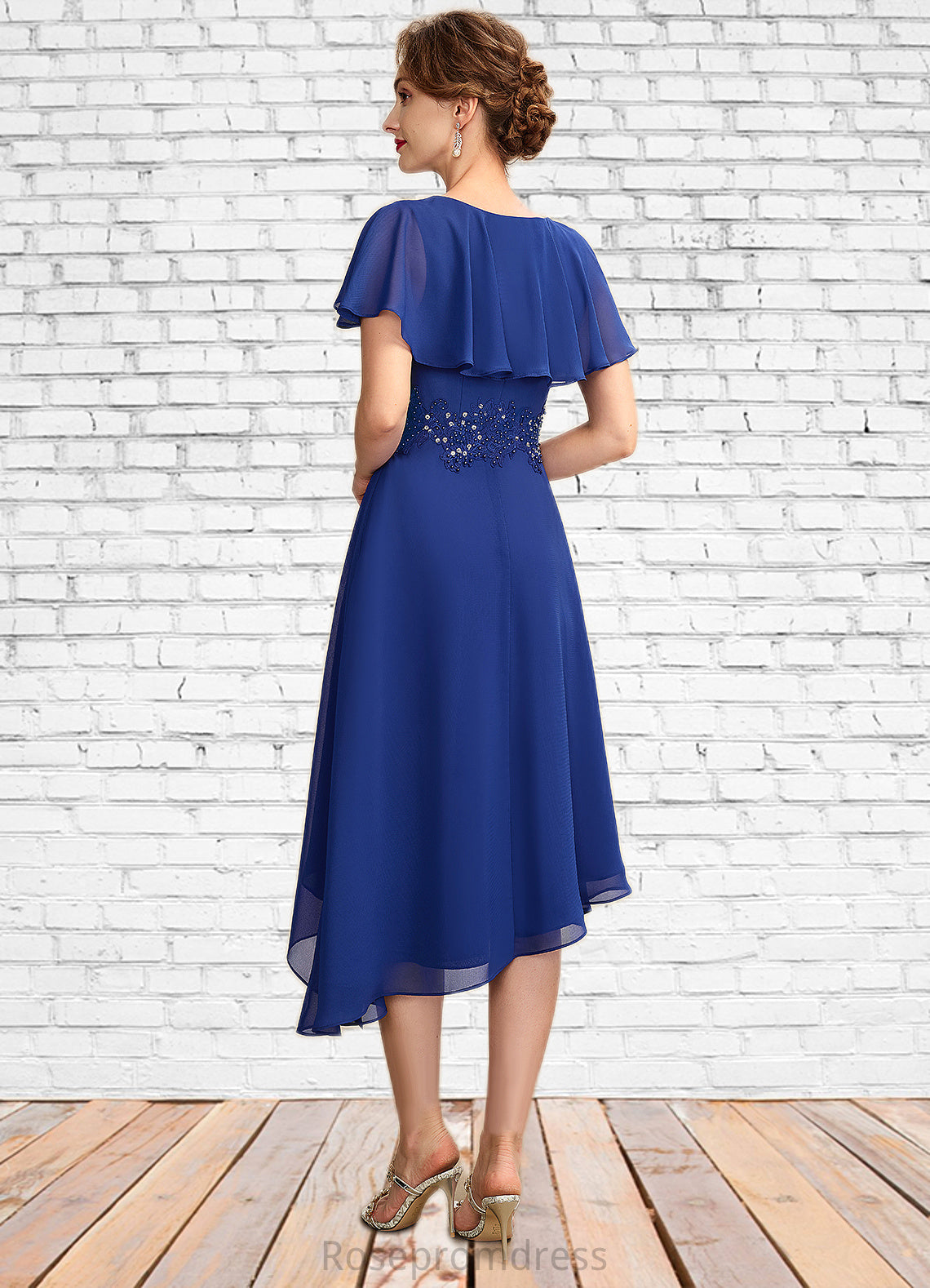 Ruby A-Line Scoop Neck Asymmetrical Chiffon Mother of the Bride Dress With Beading Appliques Lace Cascading Ruffles SRS126P0014998
