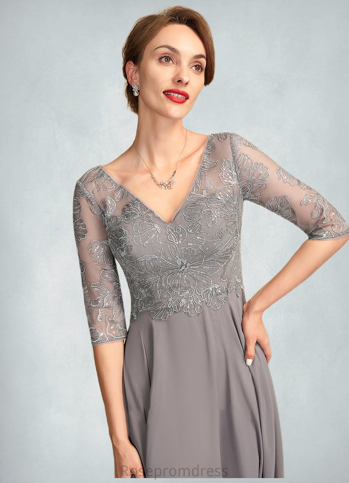 Genevieve A-Line V-neck Floor-Length Chiffon Lace Mother of the Bride Dress With Sequins SRS126P0014999