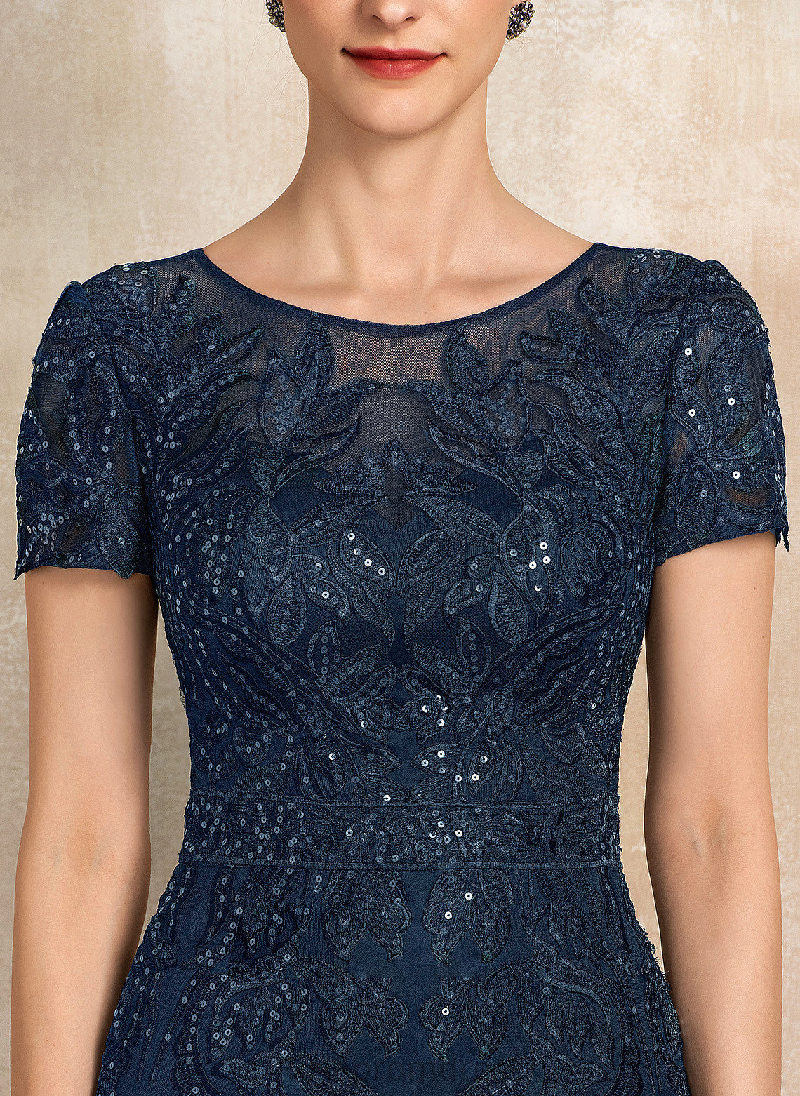 Bride the Dress Serenity of Knee-Length Neck Scoop Satin Mother of the Bride Dresses Sheath/Column Lace With Mother Sequins