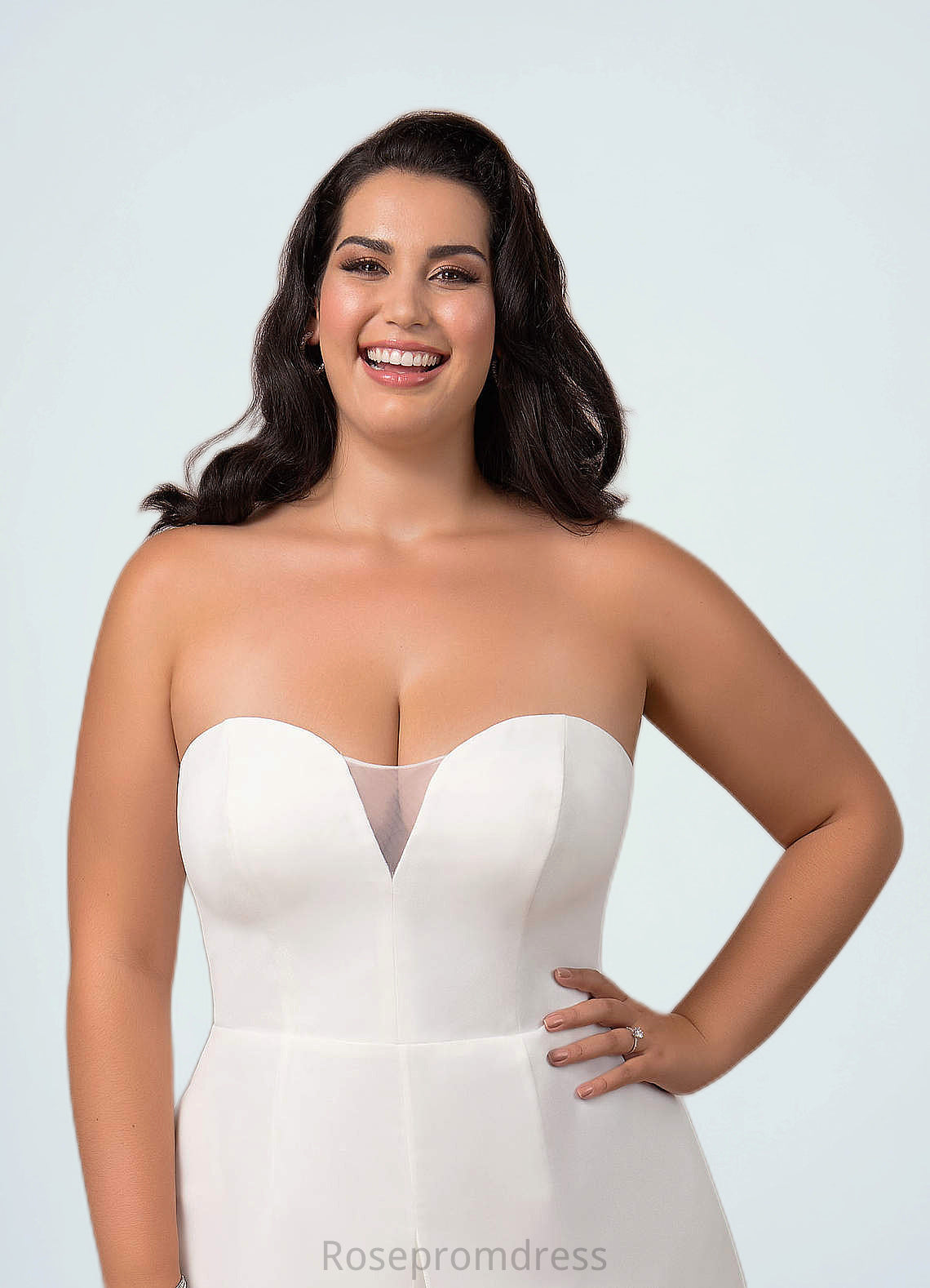 Marie Strapless Sweetheart Neckline Chiffon Jumpsuit Diamond White SRSP0020064