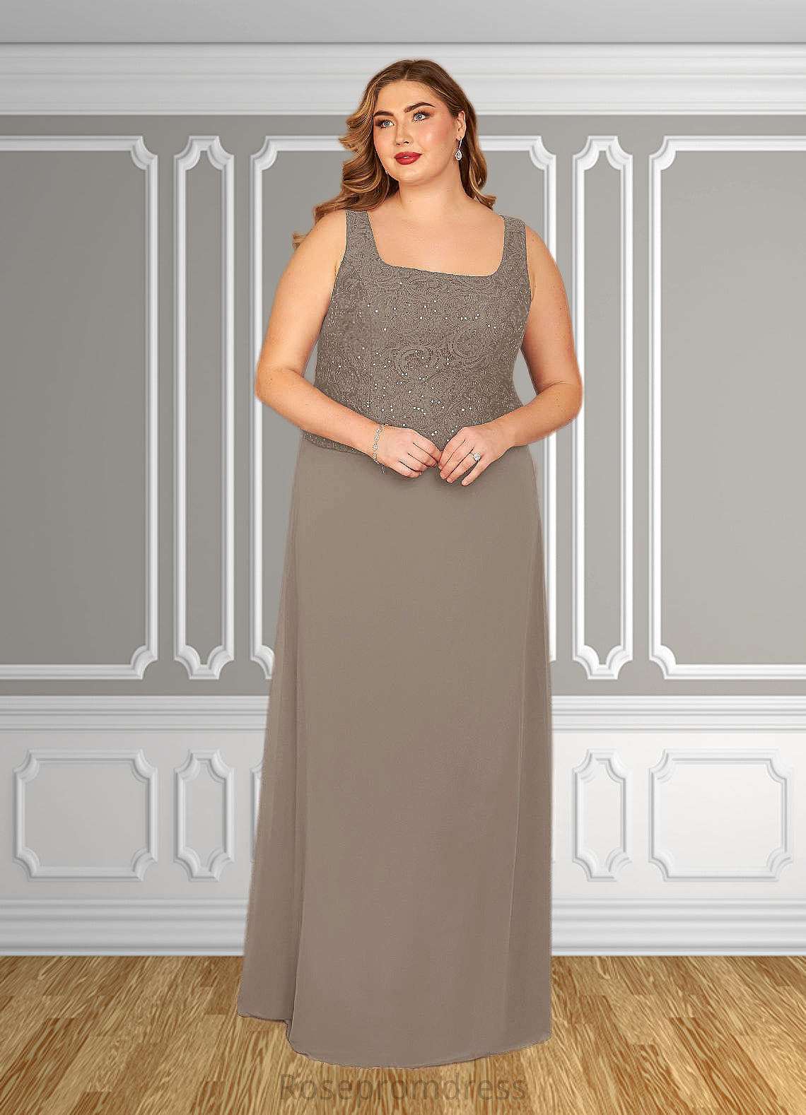 Rhianna Sheath Sequins Lace Floor-Length Dress SRSP0019861