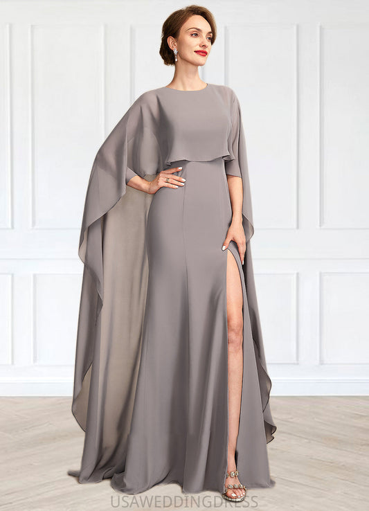 Amber Sheath/Column Scoop Neck Sweep Train Chiffon Mother of the Bride Dress With Split Front DS126P0015000